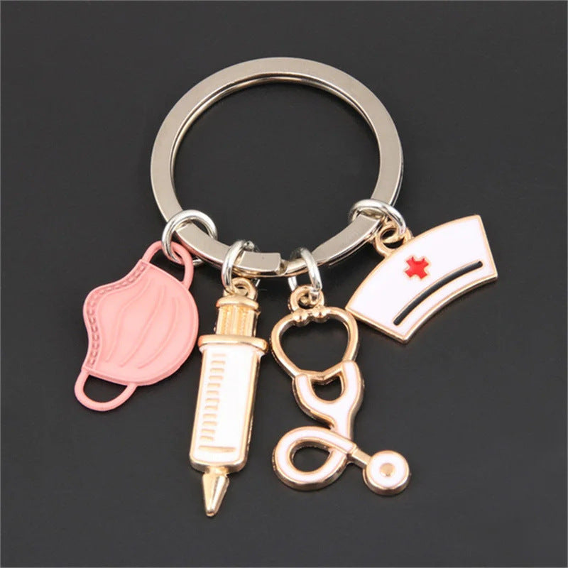 Wholesale Retro Alloy Black Mask Keychain Key Ring Nurse Doctor Fashion Accessory Gift