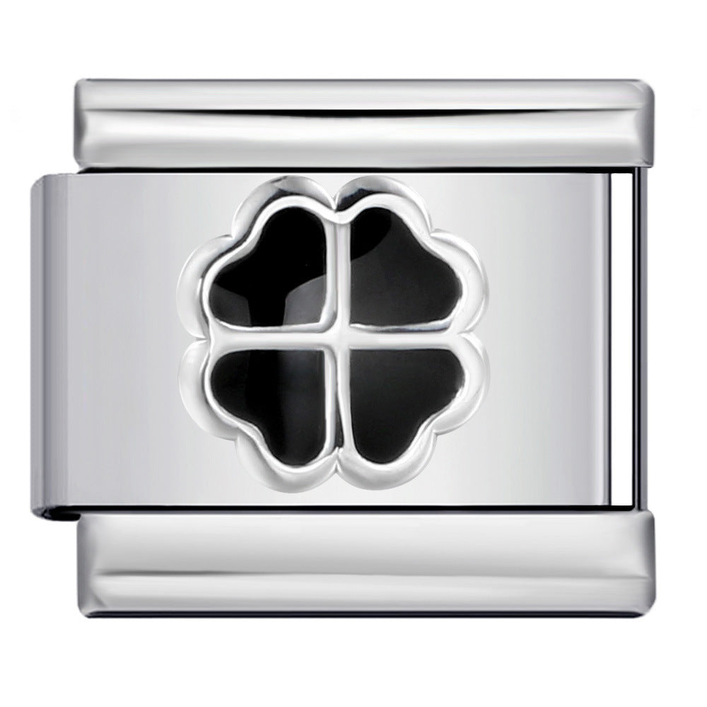 Wholesale Italian Charm Bracelet 9mm DIY Splicing Removable Colored Oil Drop Four-Leaf Clover Stainless Steel Composable Bracelet