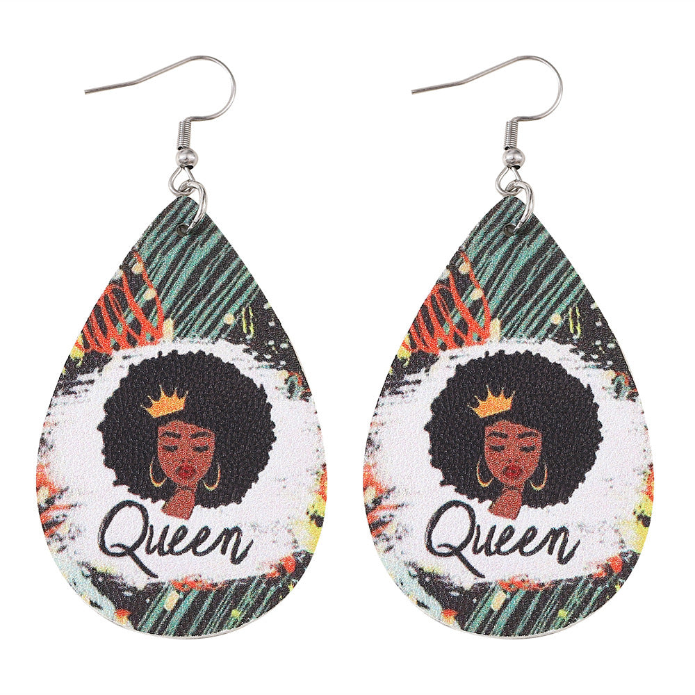Wholesale  Queen Theme Party Double-sided Leather Earrings
