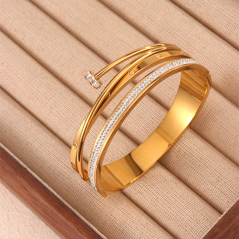 Wholesale 18K Gold Stainless Steel Bracelet Personalized Cross Nail Diamond  Bracelet