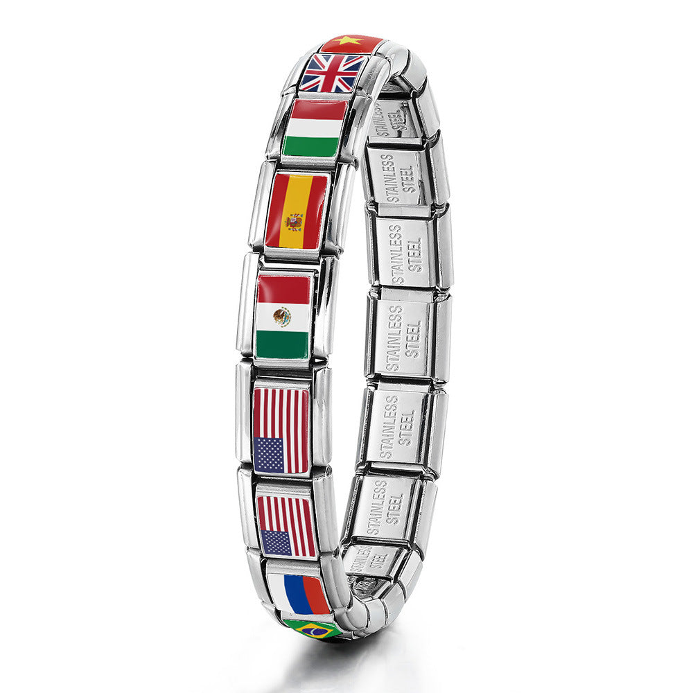 Wholesale Italian Charm Bracelet 9mm DIY Splicing Removable World Flags Stainless Steel Composable Bracelet