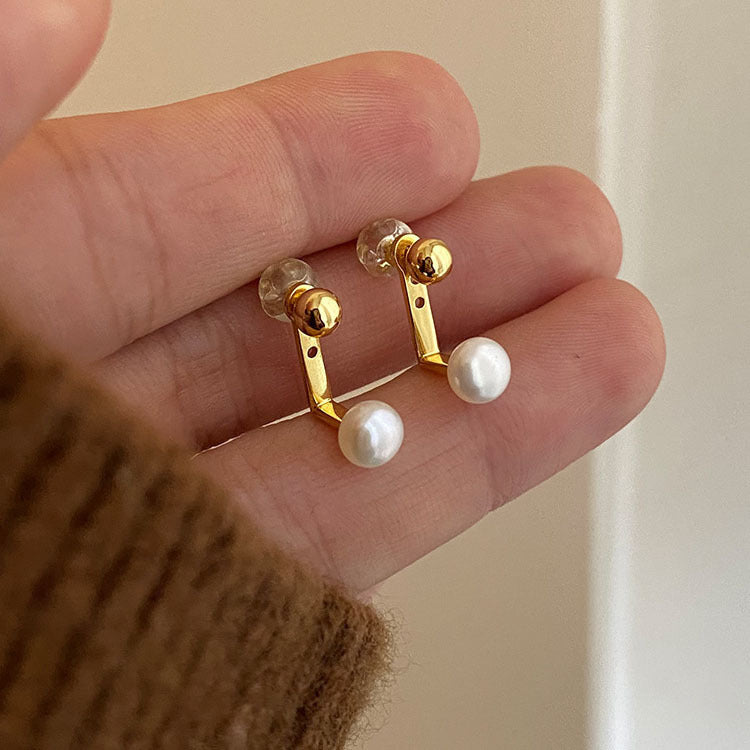 Wholesale Korean Style Back Hanging Pearl Earrings Platinum Plated - Fashion Accessory for Boutique Resale and Party