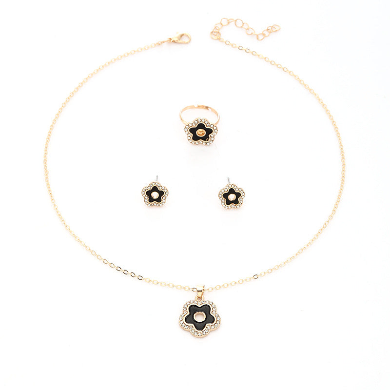 Wholesale Diamond Dripping Hollow Five-pointed Star Necklace Ring Earring Sets ACC-NE-ChaoKai010