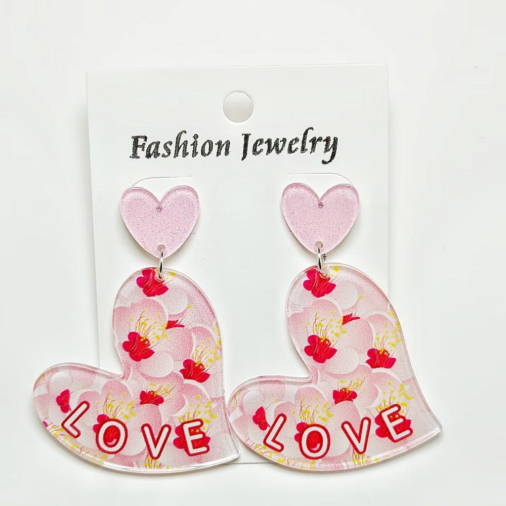Wholesale Mother's Day Love Letters Heart Shape Acrylic Sheet Earrings ACC-ES-Qiyu008