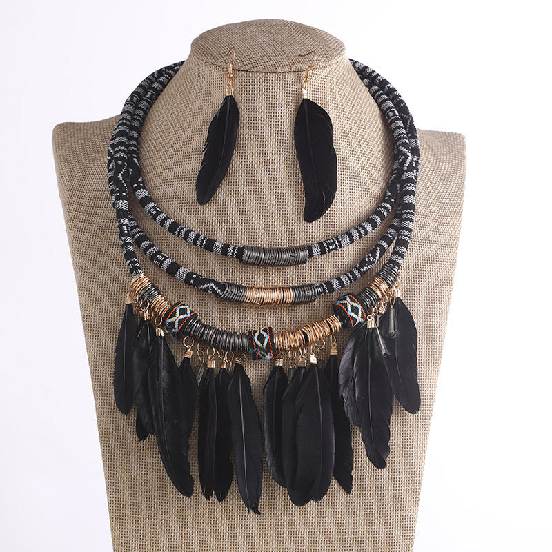 Wholesale  Feather Necklace Multi-Layer Vintage Ethnic Style Bohemian Necklace