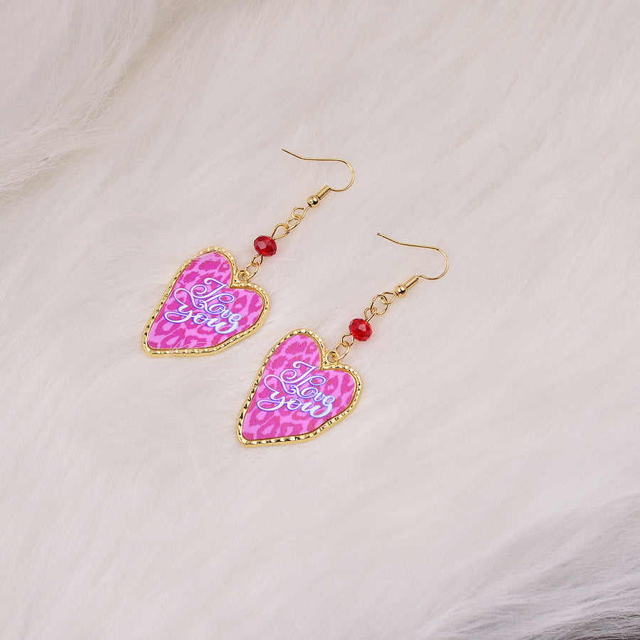 Wholesale Exaggerated Stylish Leopard Print Heart Valentine' s Day Love Letter Earrings