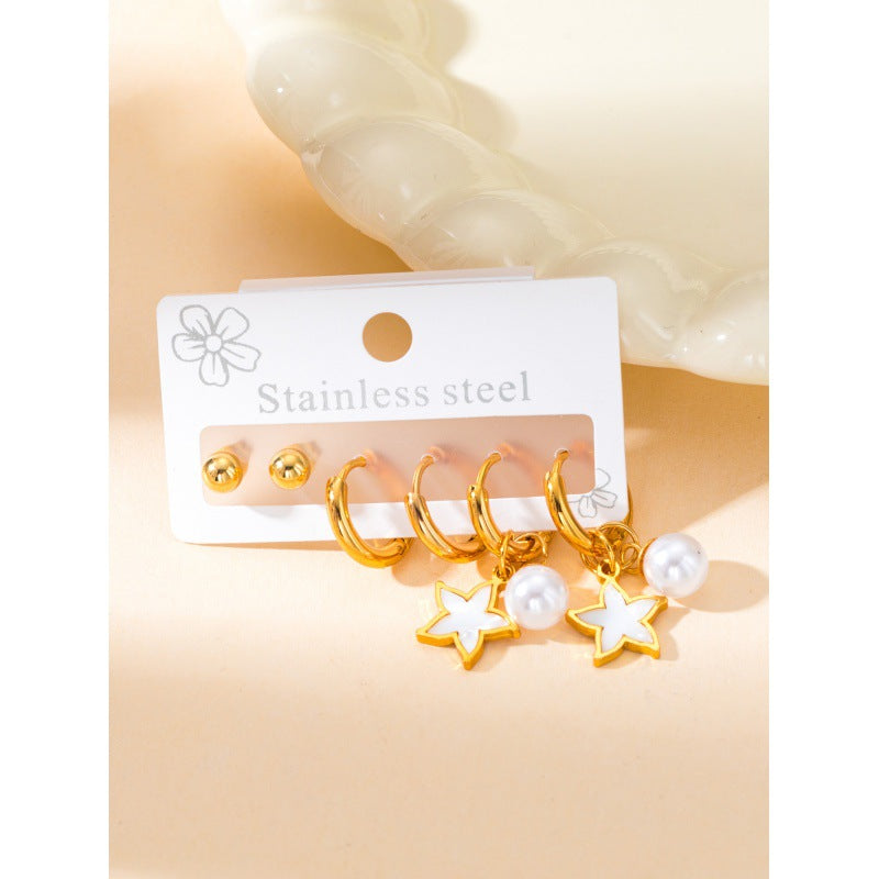Wholesale Stainless Steel Love Five-pointed Star Butterfly Earring Set ACC-ES-BangJie006