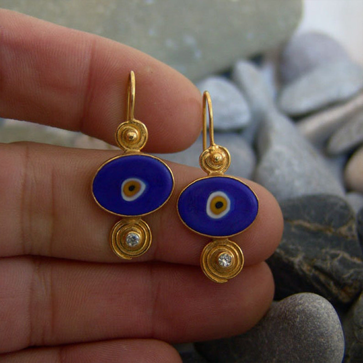 Wholesale Electroplated Alloy Turkish Eye Spiral Rhinestone Drop Earrings for Women Fashion Jewelry Accessory Party Gift