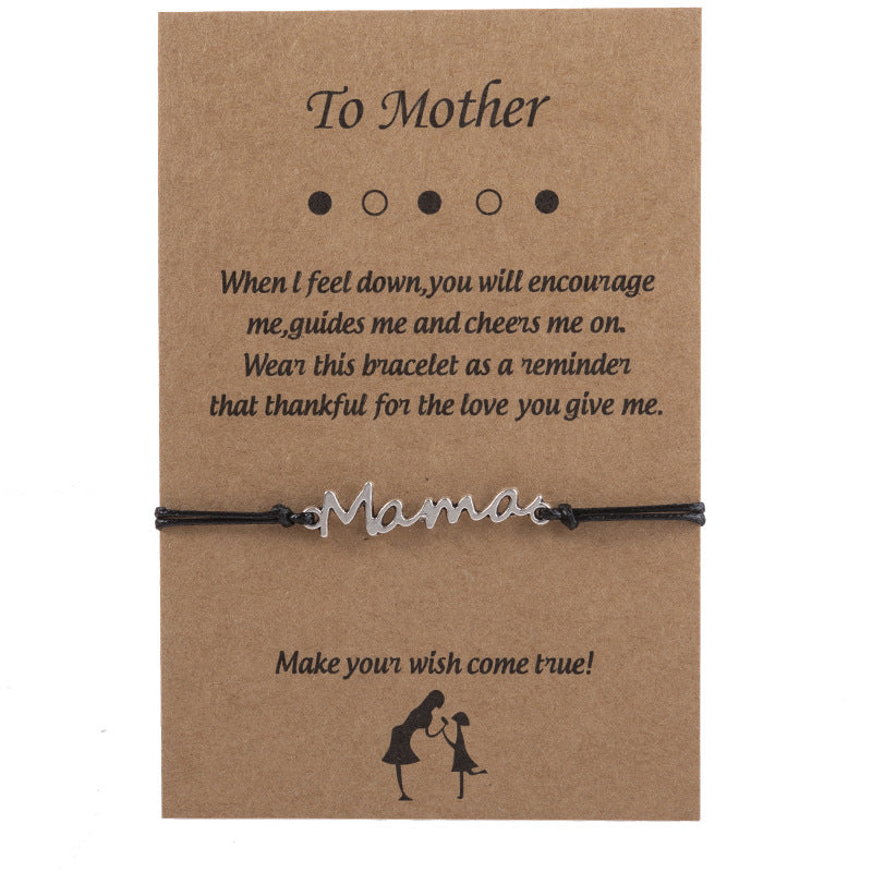 Wholesale Alloy Mama Mother's Day Handmade  Woven Blessing Card Adjustable Bracelet