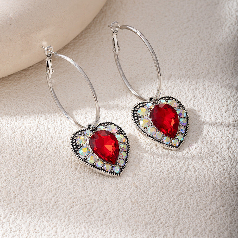 Wholesale Bohemian Heart-Shaped Turquoise Earrings with Diamond-Like Accents - Trendy Everyday Jewelry Accessory