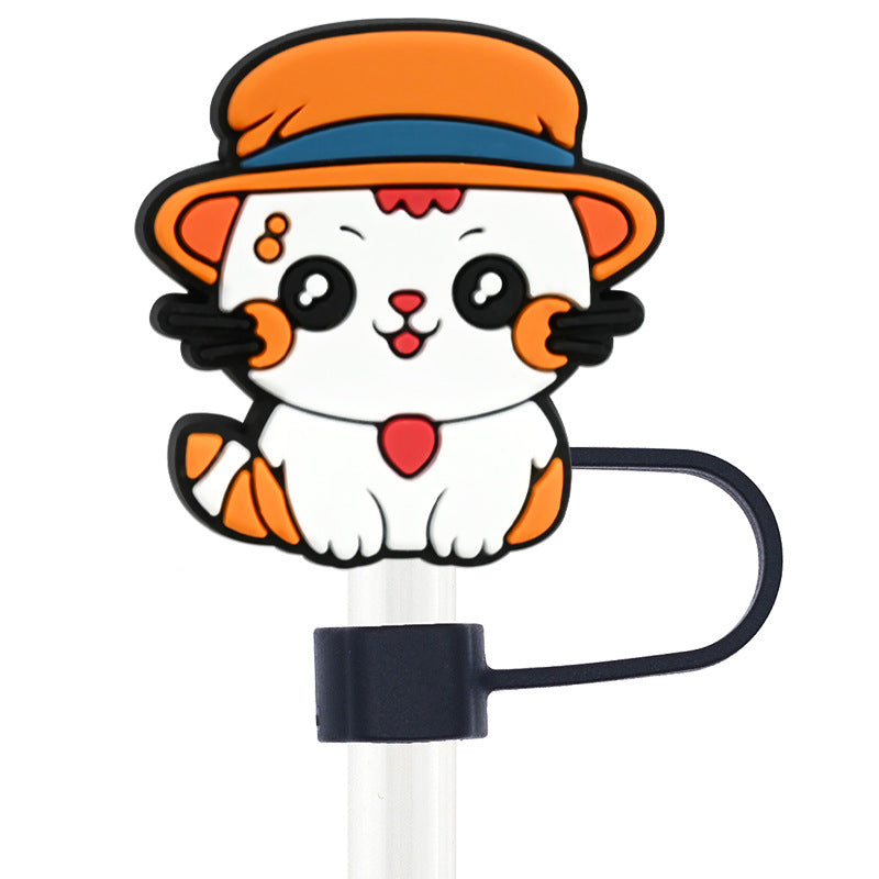 Wholesale Random 100pcs Cute Cat Series 10mm PVC Soft Straw Tube Cap  ACC-SCR-RYY110