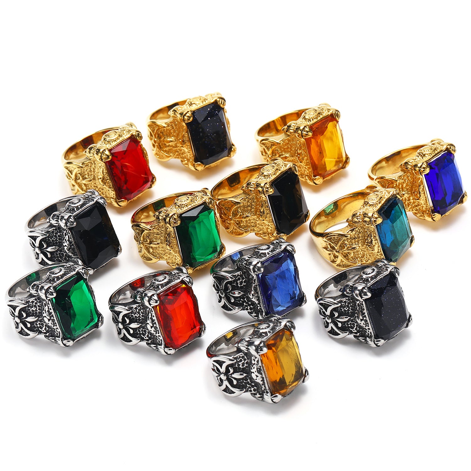 Wholesale Vintage Titanium Steel Ring with Zircon Men’s Rings ACC-RS-Hait006