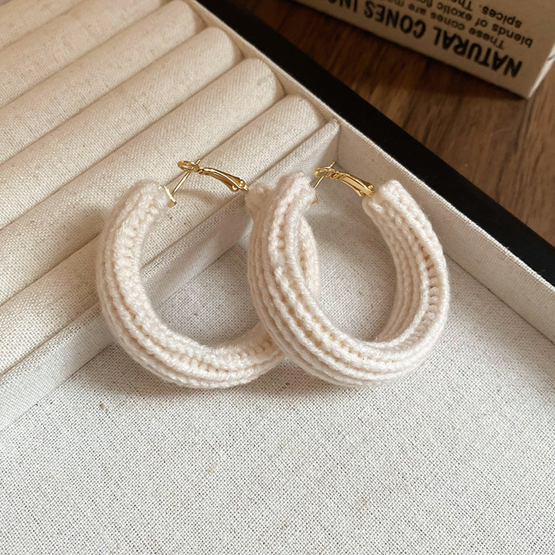Wholesale Silver Needle Woven Wide Edge Earrings