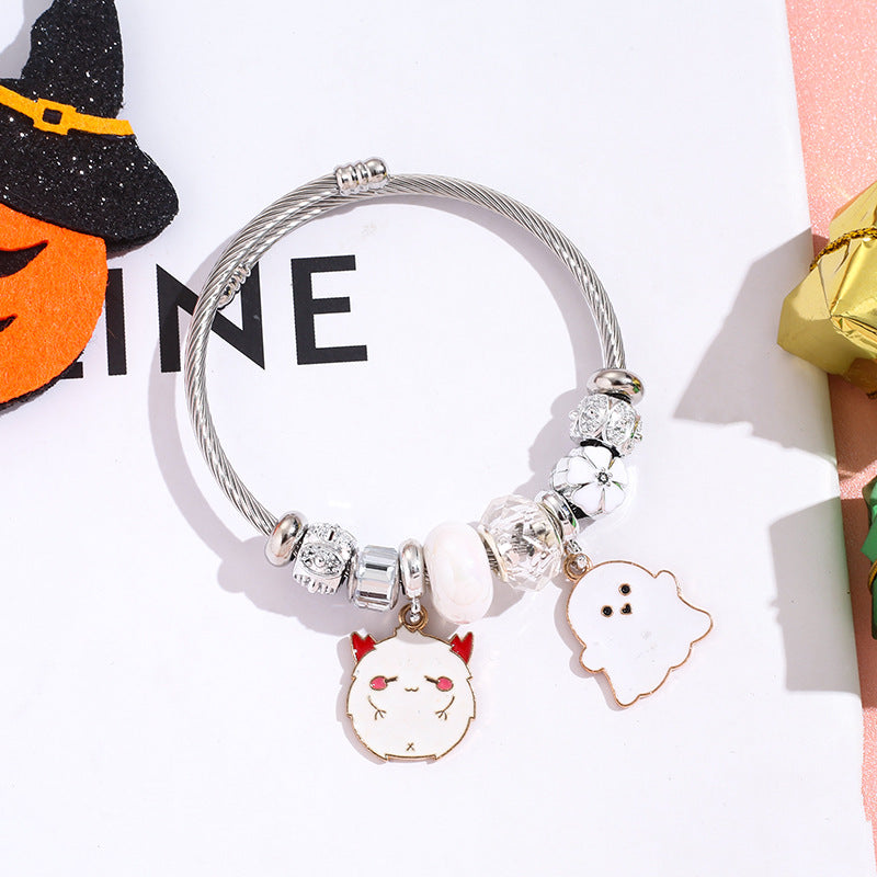 Wholesale Halloween Bat Ghost Witch Alloy Pendant Stainless Steel Bracelet ACC-BT-QingLian007