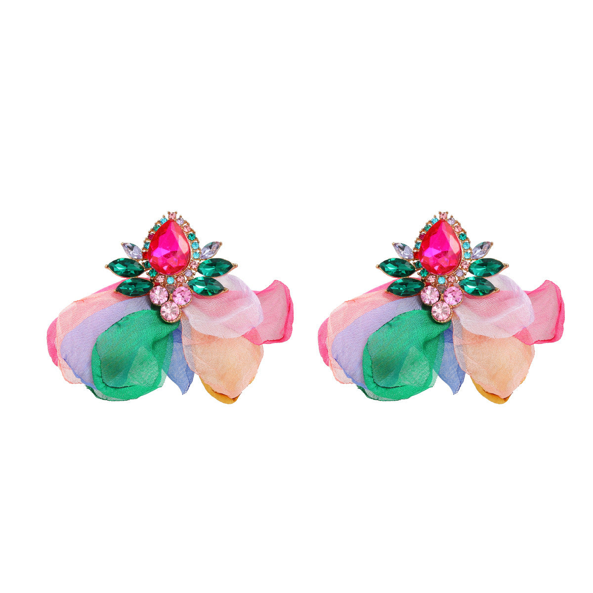 Wholesale colorful diamond fabric floral elegant alloy earrings ACC-ES-JL011