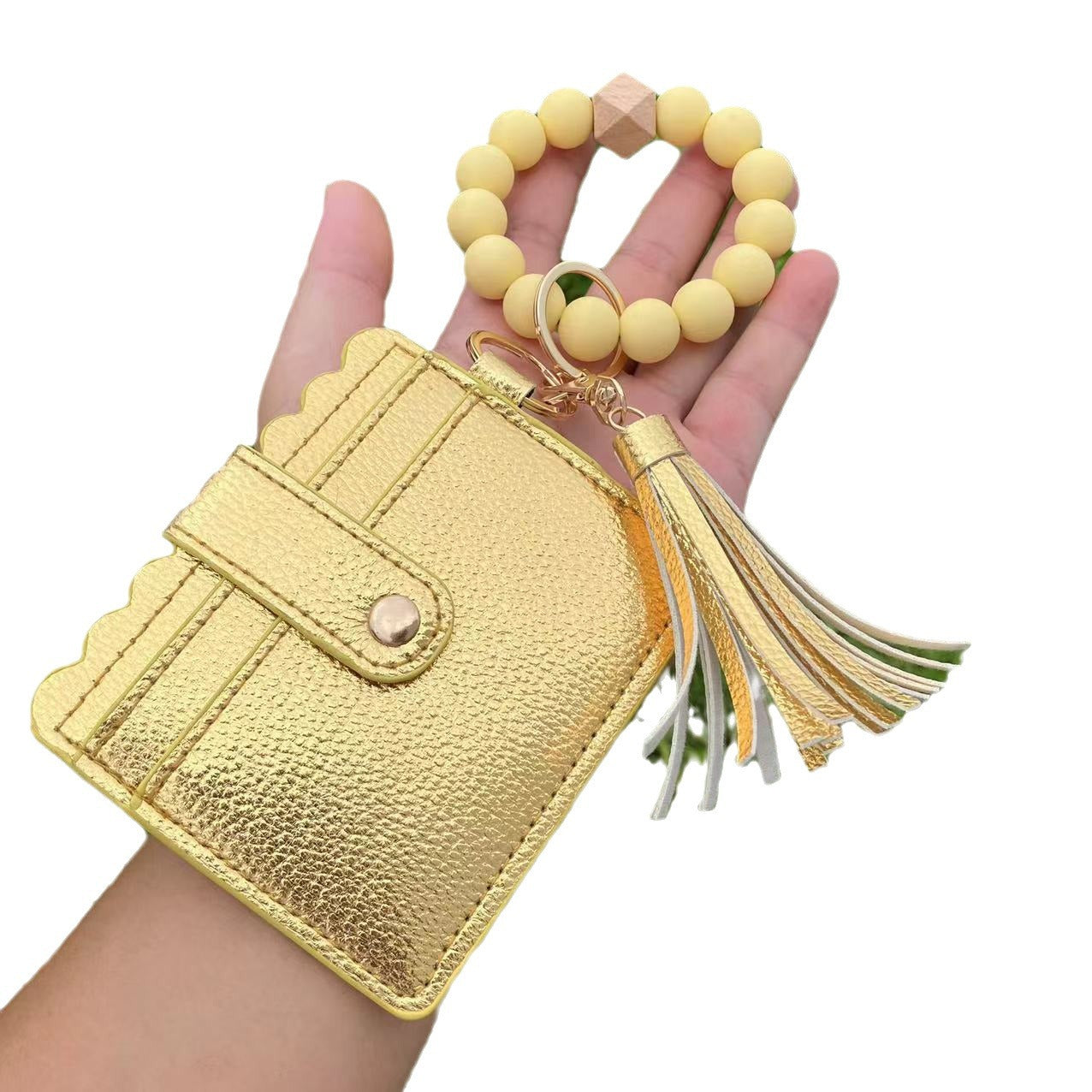 Wholesale Leopard Plaid Butterfly Card Holder Silicone Beaded Wristlet Keychain ACC-KC-QiuXue012