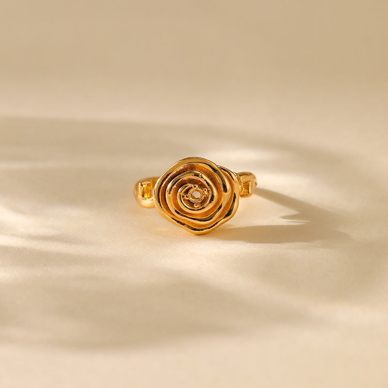 Wholesale  Rose Ring Adjustable Copper Plated 18K True Gold Color Retro Elegant Ring