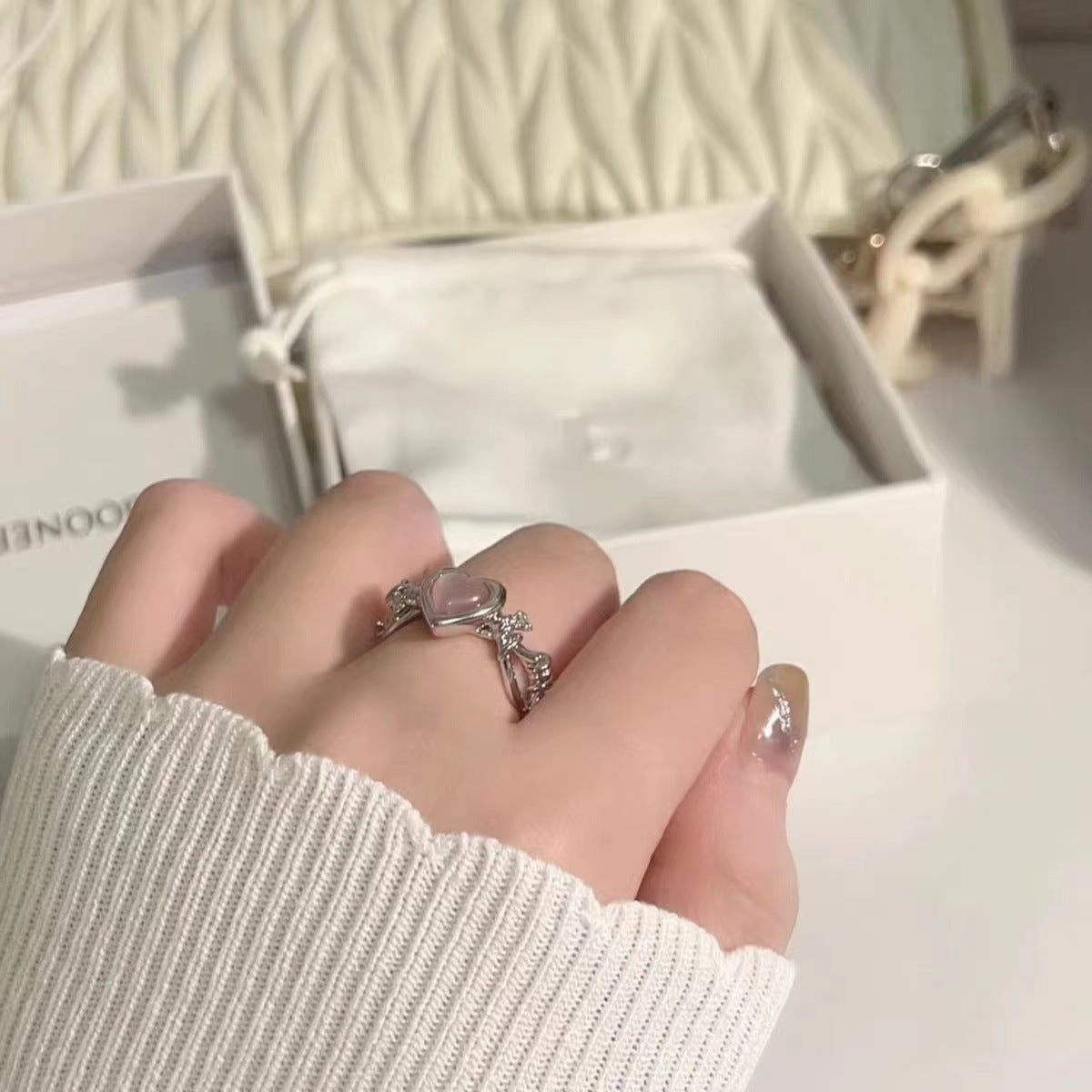 Wholesale Chic Pink Heart ns Micropaved Zircon Ring Women Fashion Accessory Everyday Wear Gift