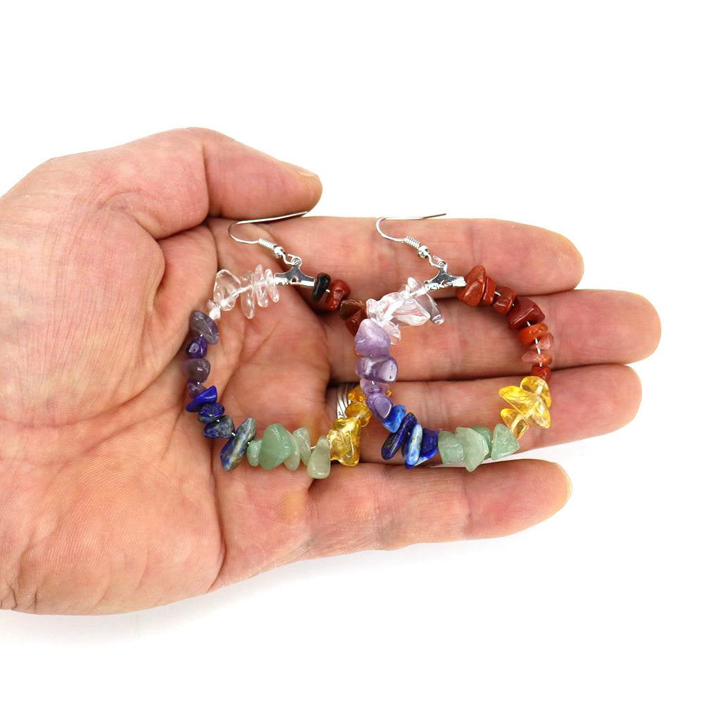 Wholesale Colorful Crystal Natural Stone Geometric Irregular Gravel Beaded Earrings ACC-ES-HanX014