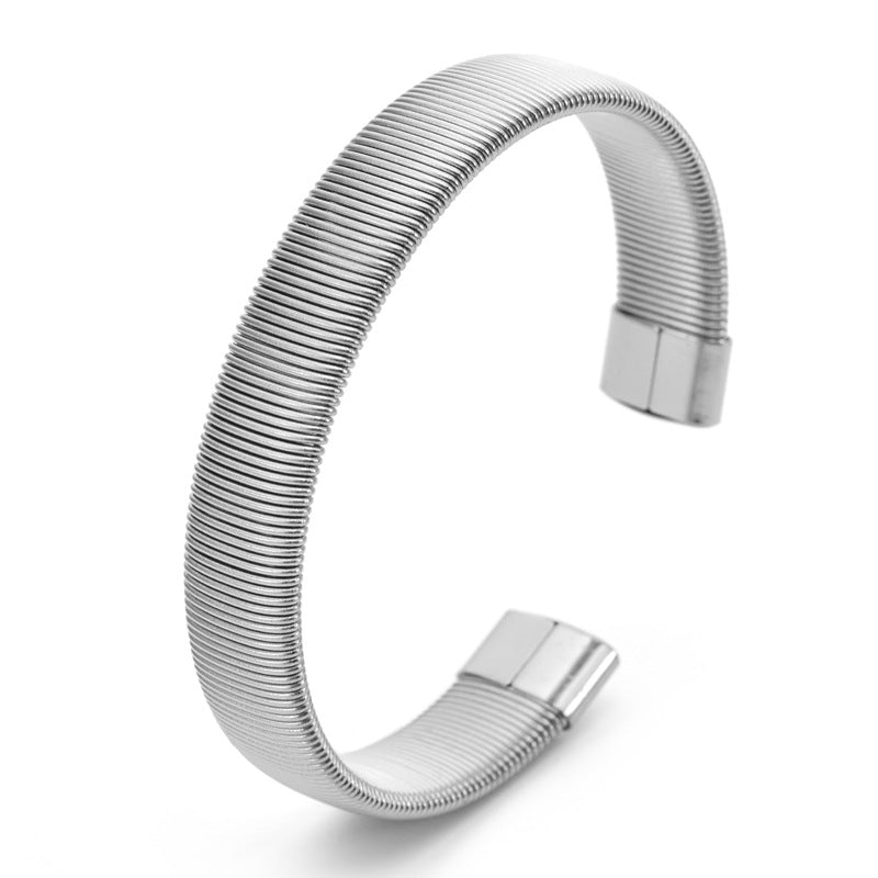 Wholesale Simple Elastic C- shaped Open Titanium steel Bracelet