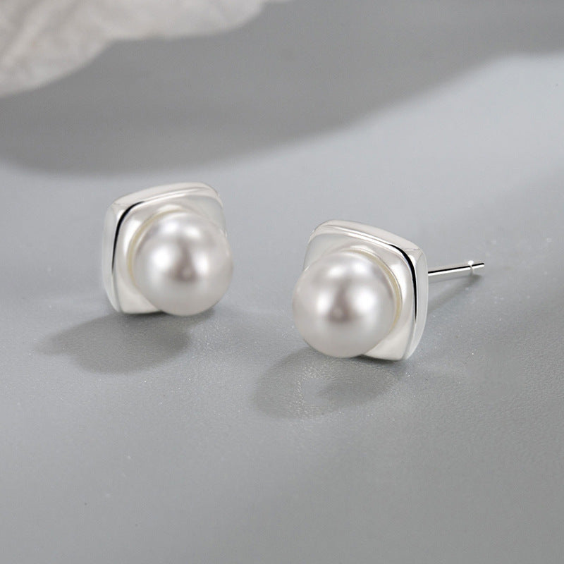 Wholesale copper square pearl stud earrings
