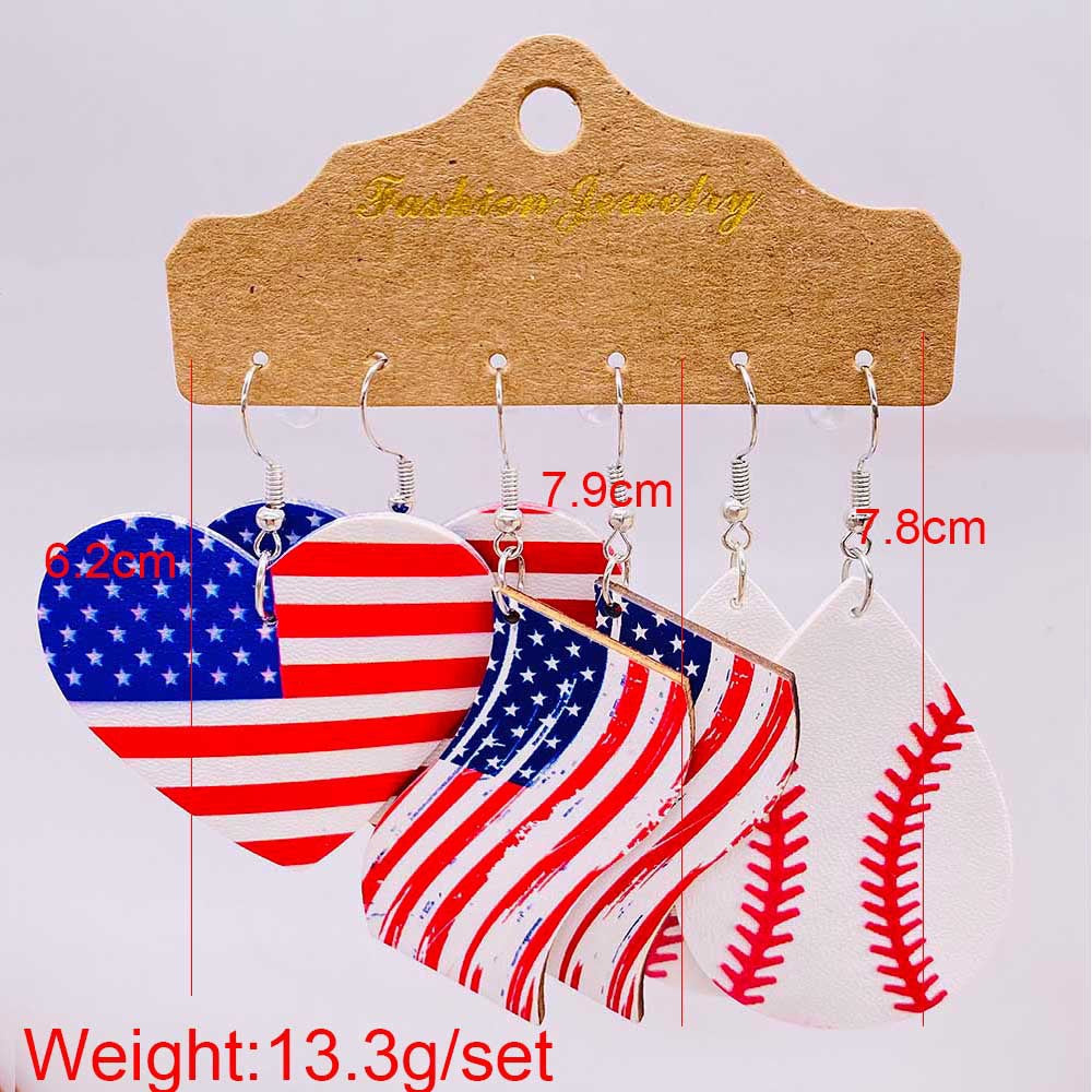 Wholesale 3 Pairs of One Card Independence Day Earrings Set