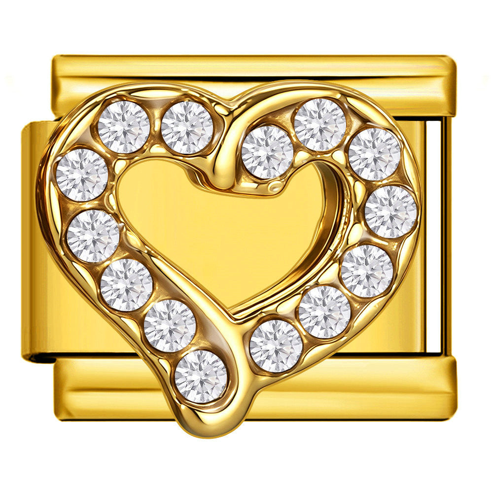 Wholesale Chic Gold Tone Stainless Steel Heart Rhinestone Modular Bracelet DIY Elastic Bangle Fashion Accessory For Resale Party