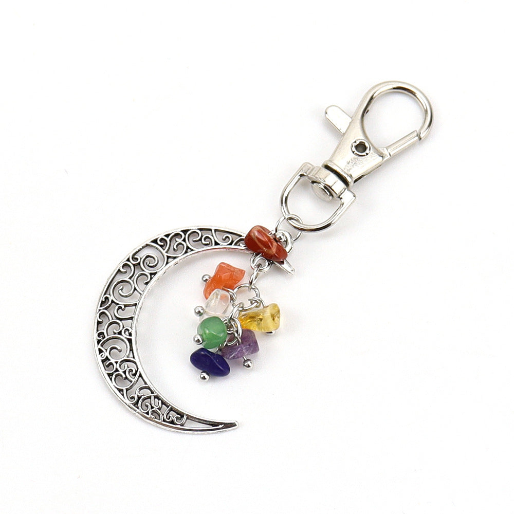 Wholesale Moon Gravel Grape Bunch Natural Crystal Rough Stone Keychain ACC-KC-HanX003