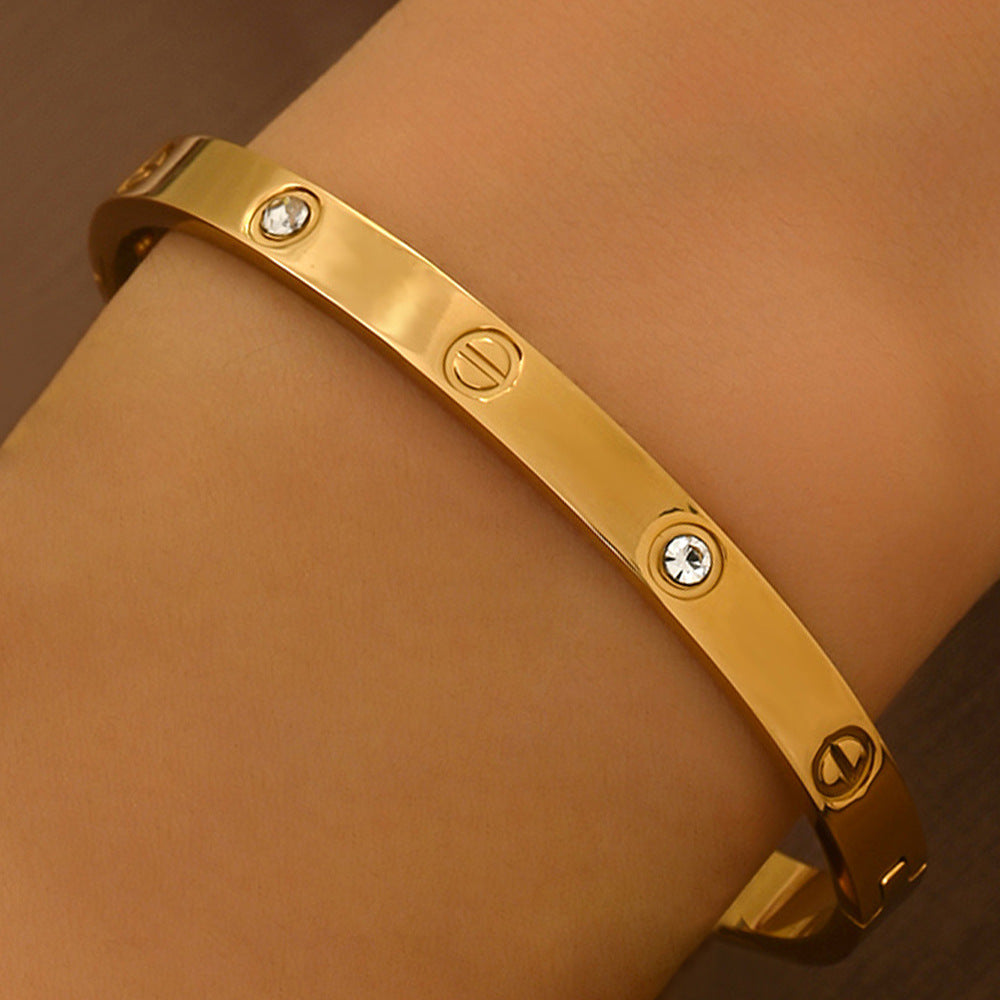 Wholesale Country Style Four-Leaf Clover Zircon Bracelet Titanium Steel Jewelry Accessory