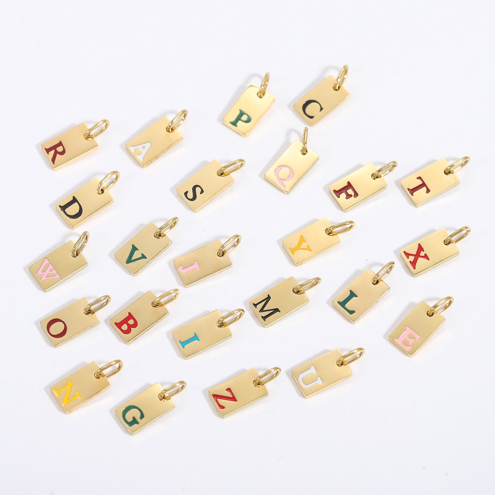 Wholesale 26 oil drops English letters stainless steel gold-plated DIY pendant