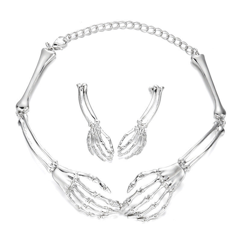 Wholesale  Dark Retro Bone Ghost Hand Necklace Earring Set