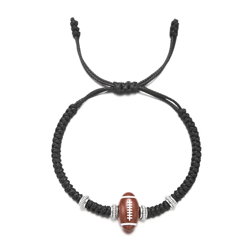 Wholesale volleyball ball bracelet sporty football black rope woven resin bracelet