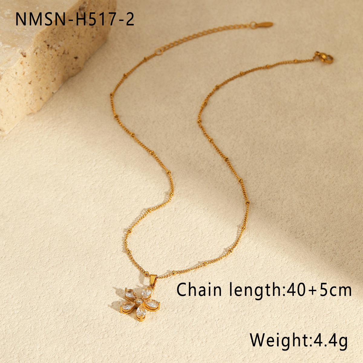 Wholesale  Colorfulful Zircon Petal Pendant Stainless Steel Necklace