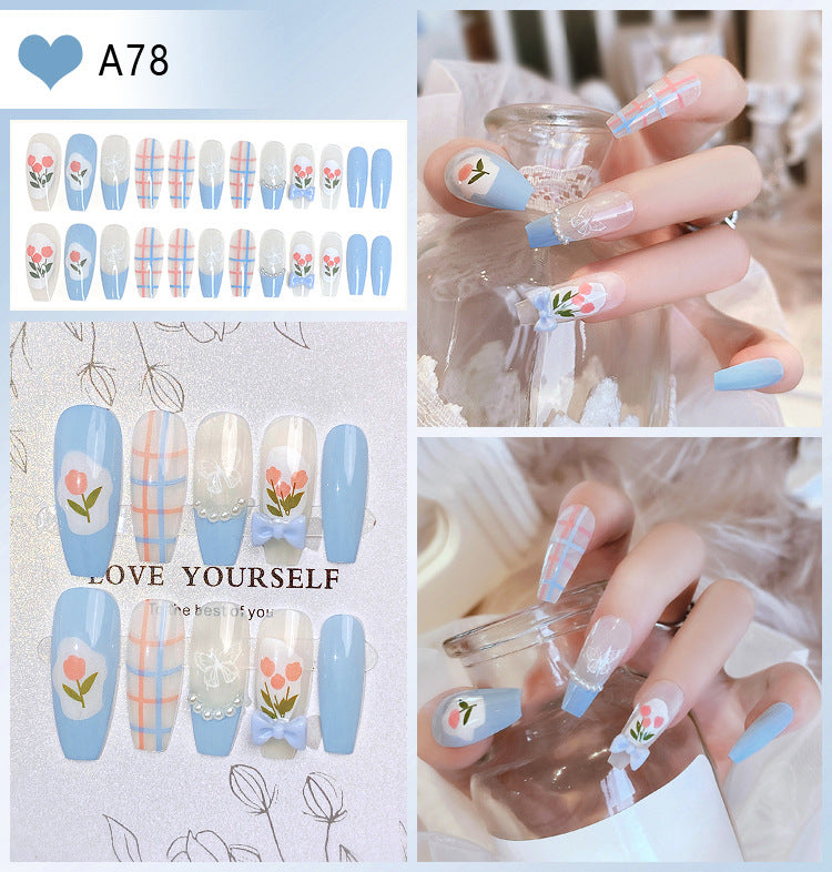 Wholesale 24 Pieces/box Glitter Nail Stickers Flower Pearl Wearable Nail Press-on Nails Kits Nail Stickers