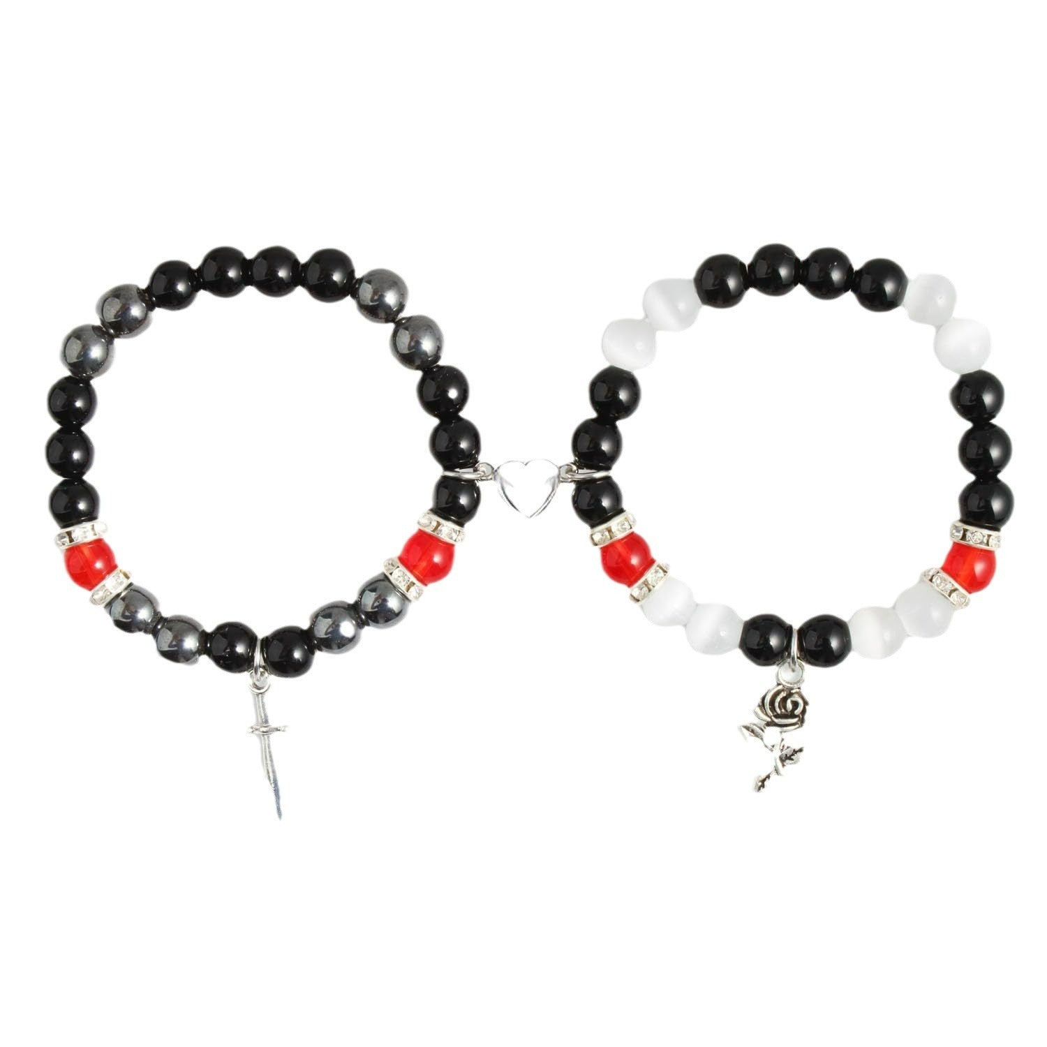 Wholesale Couple bracelet love heart magnetic suction buckle natural opal beaded bracelet