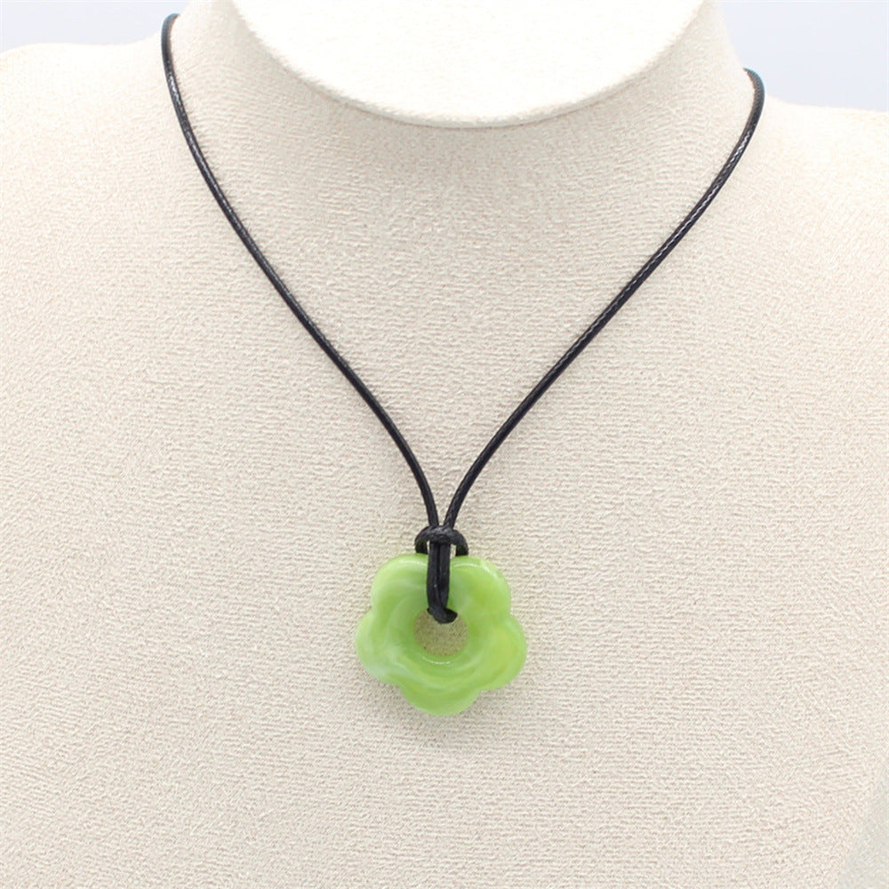 Wholesale wax thread hollow flower pendant necklace