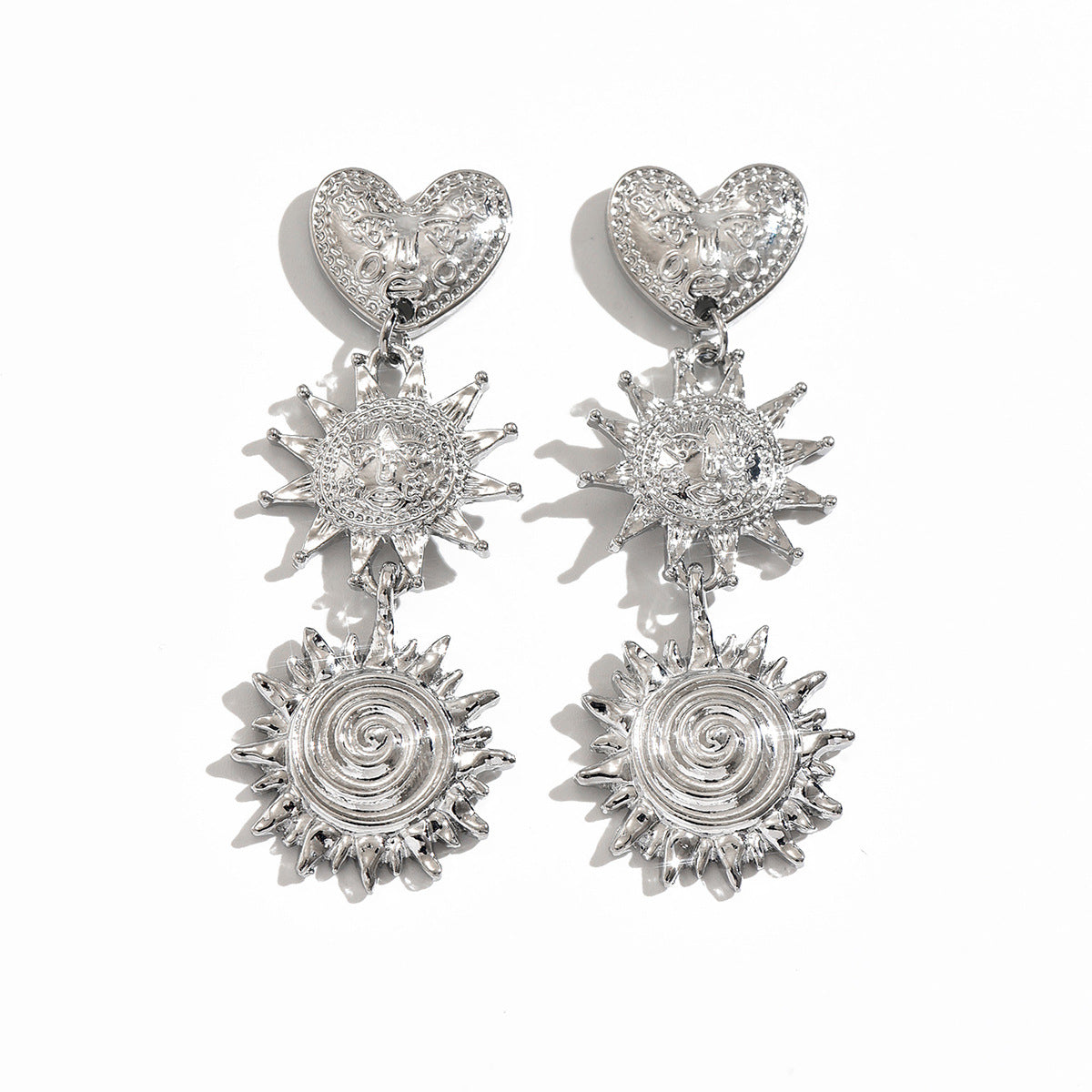 Wholesale Boutique Chic Heart Sun Face Earrings - Zinc Alloy Retro Design for Women,  Party Gift Resale