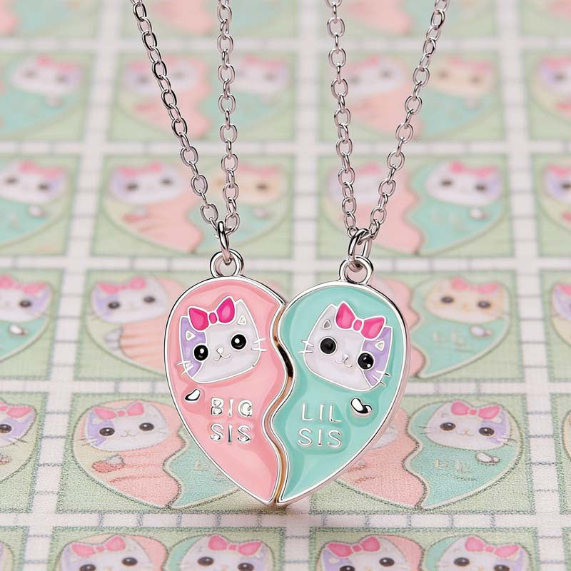 Wholesale Cartoon Heart BFF Magnetic Pendant Necklace For Women Stylish Gold Tone Zinc Alloy Boutique Resale Jewelry Accessory