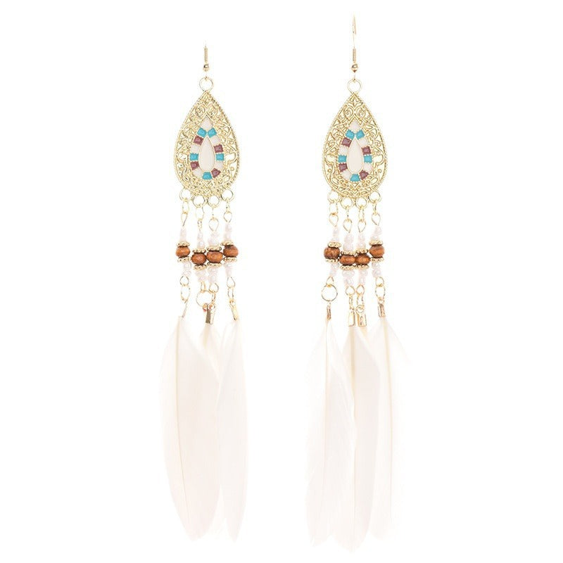 Wholesale Vintage Bohemian Long Feather Tassel Earrings ACC-ES-ZhiShifang002