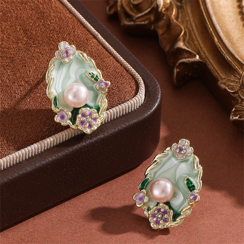 Wholesale Baroque Vintage Flower Pearl Earrings,  Colorful Glaze,  Zinc Alloy,  Jewelry Accessory