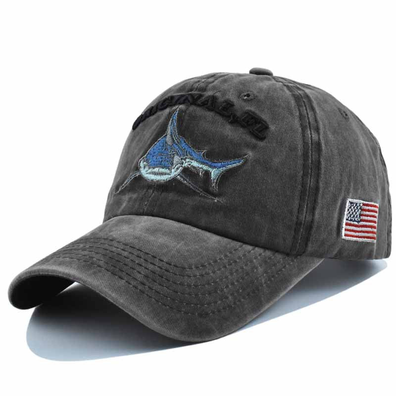 Wholesale  washed distressed baseball cap embroidered shark cotton sun hat