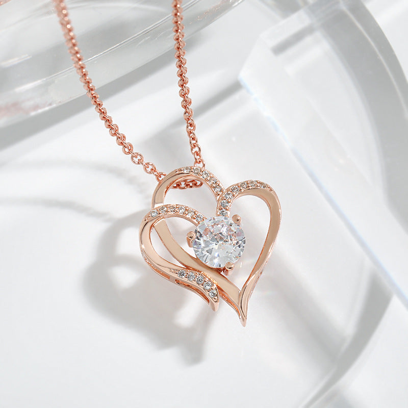 Wholesale Double Heart Pendant Zircon Love Necklace