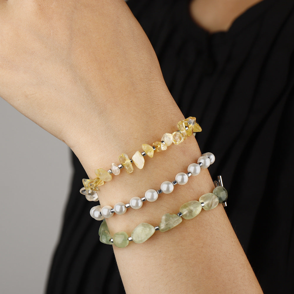 Wholesale  Yellow Crystal Pearl Hand-woven Irregular Gravel Bead Combination Bracelet