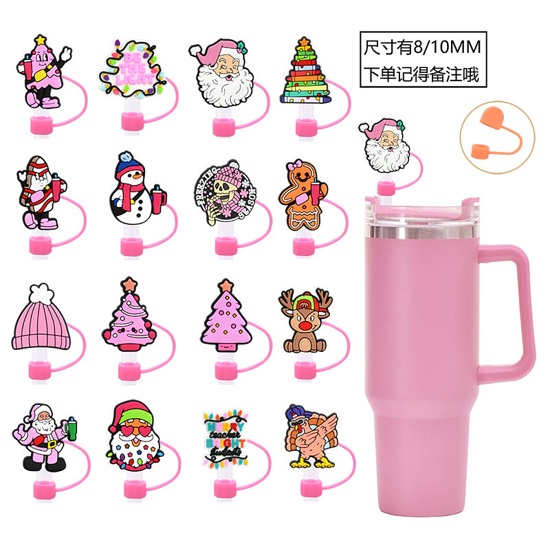 Wholesale Random 100pcs 8/10MM PVC Christmas Soft Straw Tube Cap