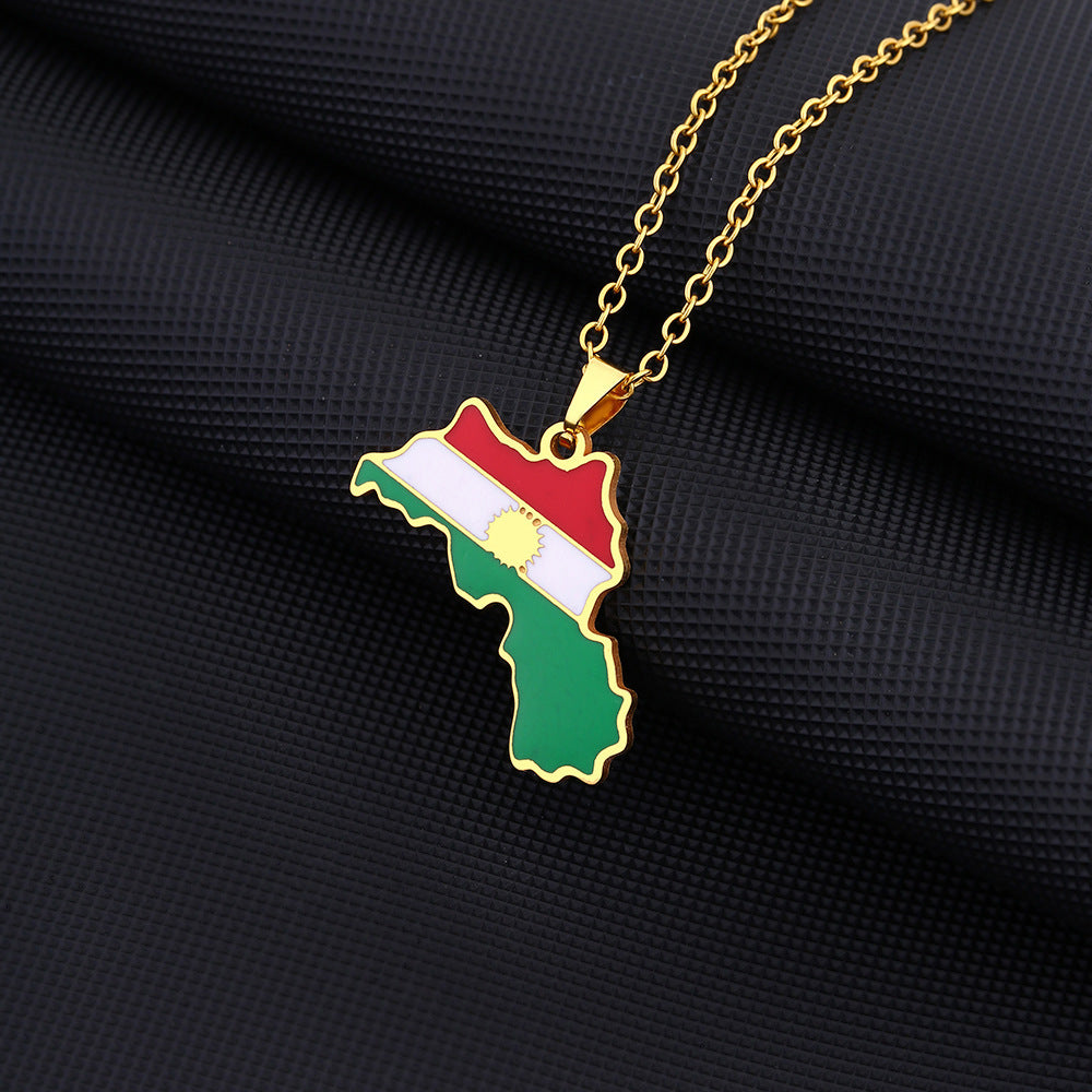 Wholesale Geometric Vintage Drip Oil Pendant Necklace Stainless Steel Jewelry Accessory