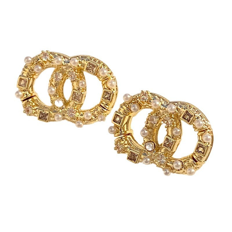 Wholesale Double Ring Super Flash Light Luxury Letter Double Layer Earrings ACC-ES-NingKa012