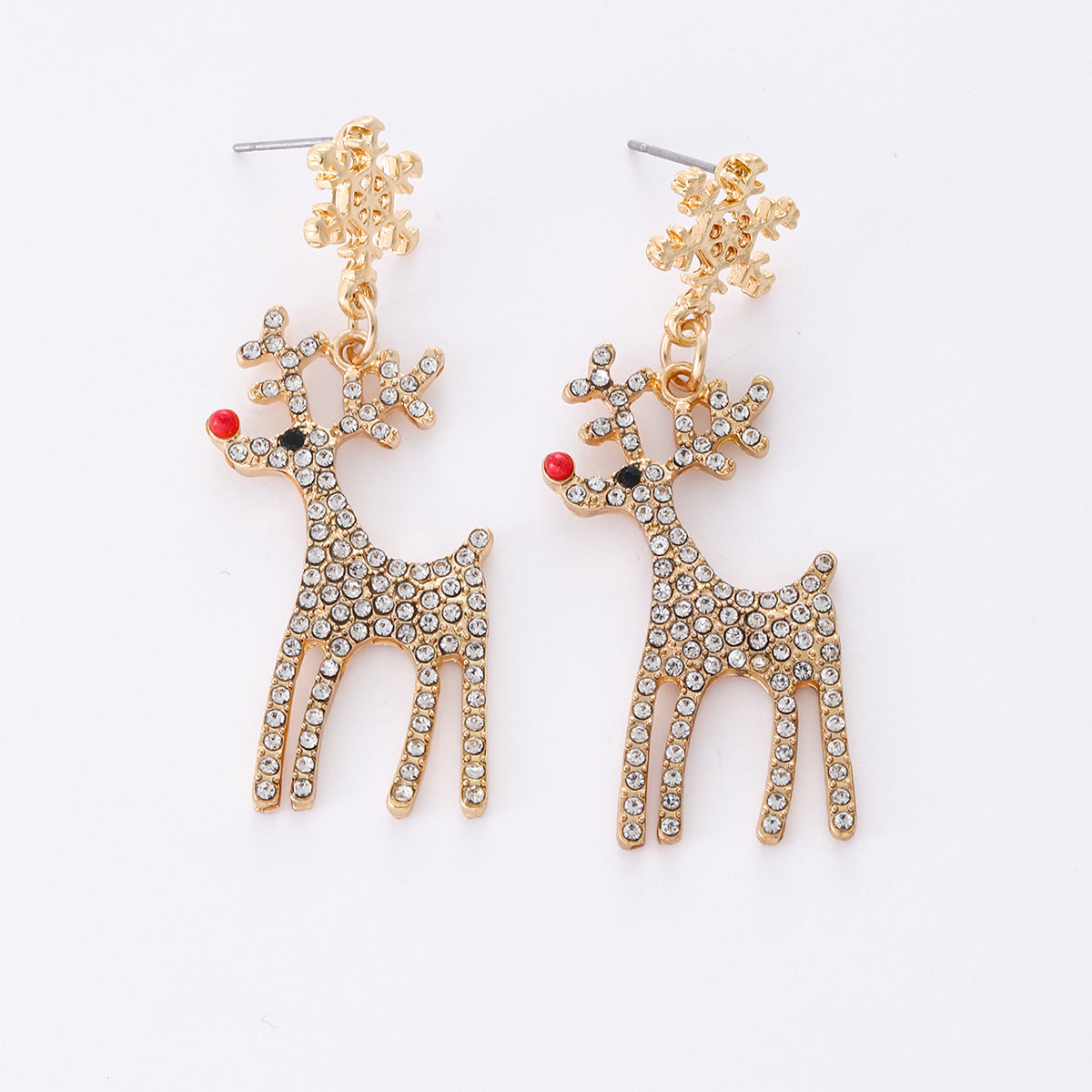 Wholesale Christmas Snowflake Elk Earrings Chic Gold Alloy Rhinestone Studs Fashion Jewelry Accessory For Women Boutique Gift