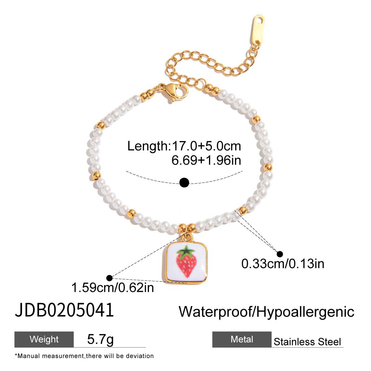 Wholesale 18K Gold Stainless Steel Oil Drop Cross Chain Spring Buckle Printed Cherry Bracelet