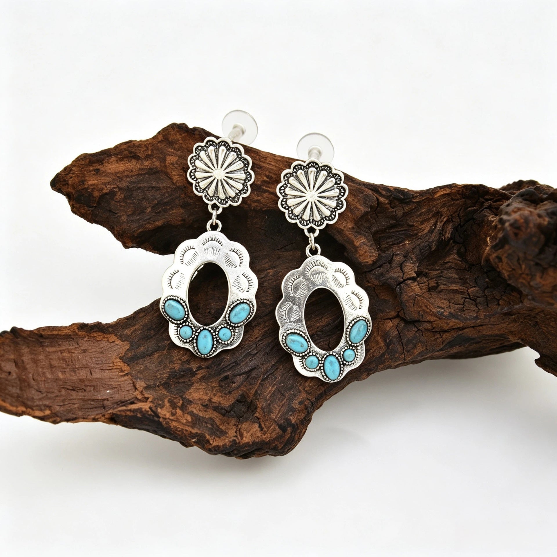 Wholesale Zinc Alloy Turquoise Boho Earrings Geometric Design Fashion Accessory For Women Trendy Gift
