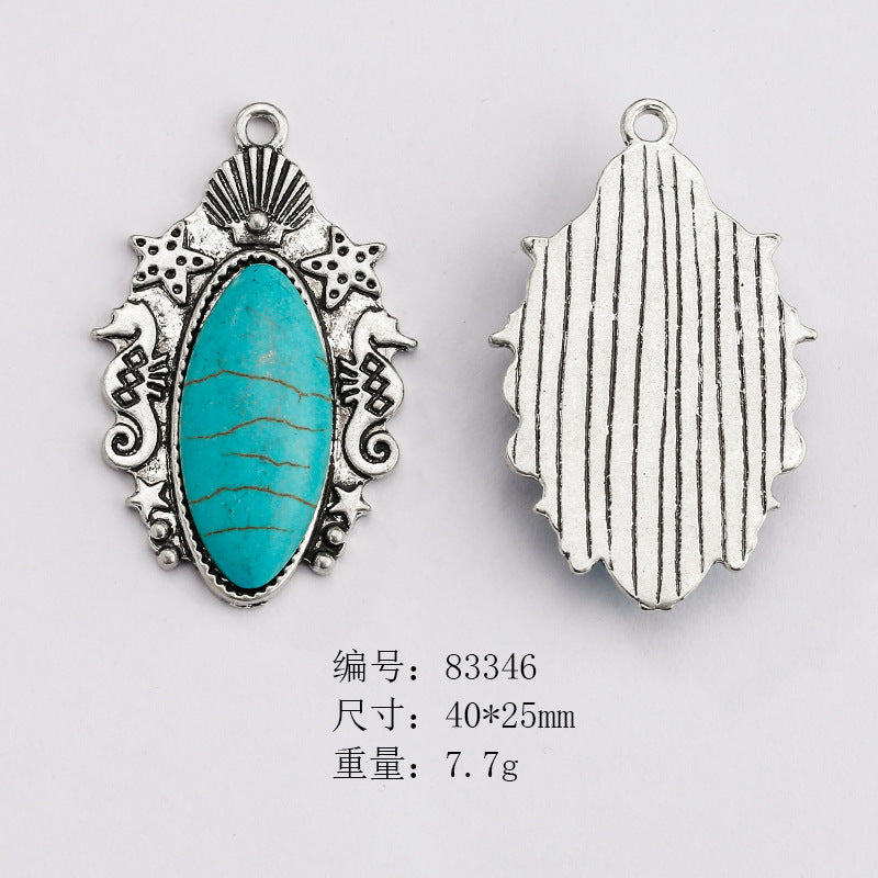 Wholesale Ethnic Retro Style Turquoise Alloy Diy Bracelet Necklace Pendant Accessories ACC-PT-Yongc003